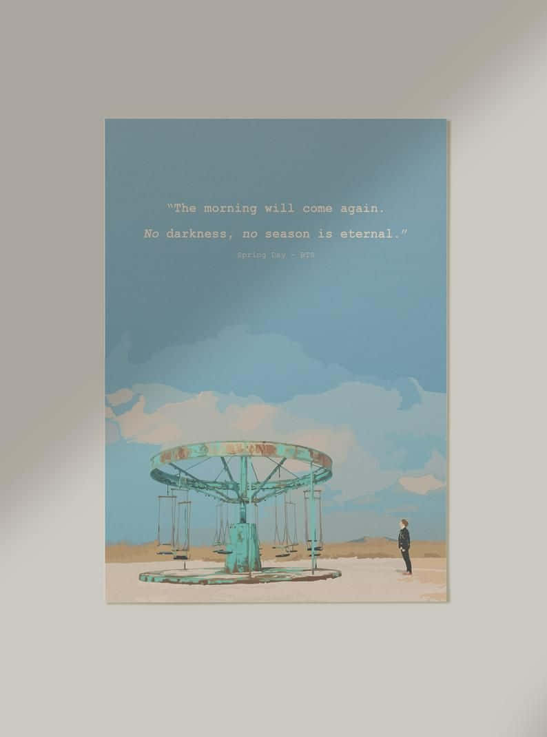 BTS Lyrics, rusted carousel, vast blue sky, SD Phone Wallpaper