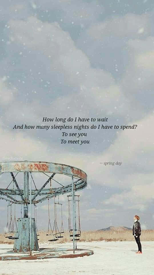 BTS Lyrics, snowy field, rusted abandoned swing set, SD Phone Wallpaper