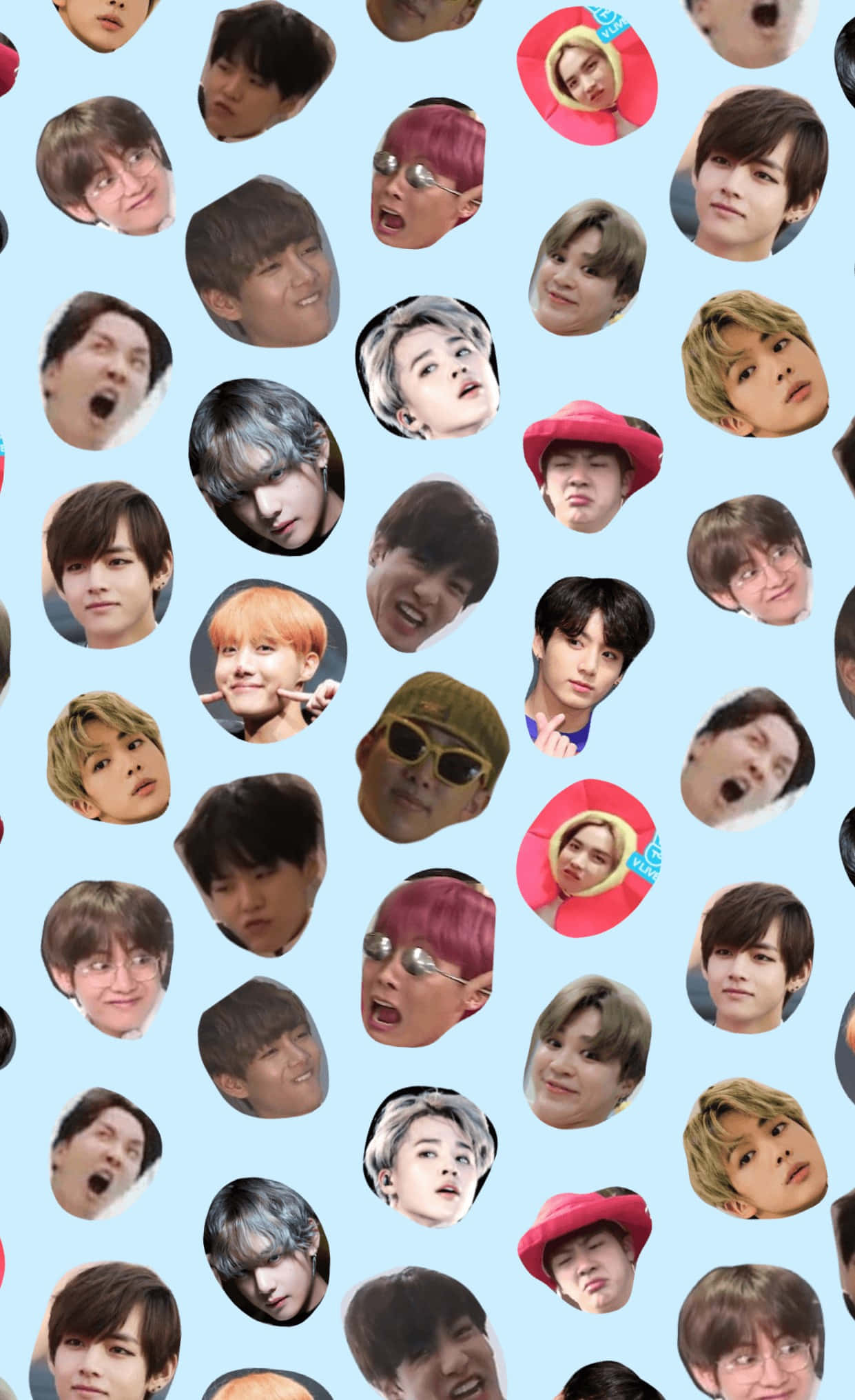 BTS, circular cropped faces, young men, Full HD Phone Wallpaper