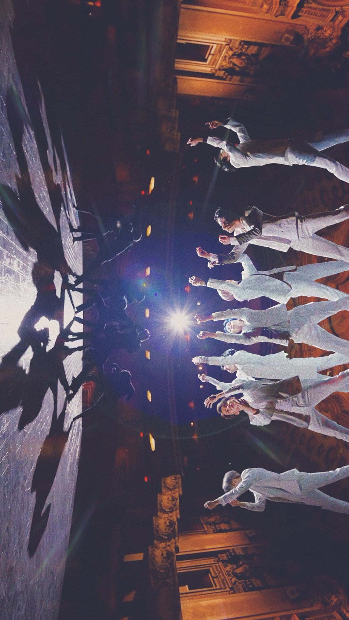 BTS, white suits, bright spotlight, Full HD Phone Wallpaper