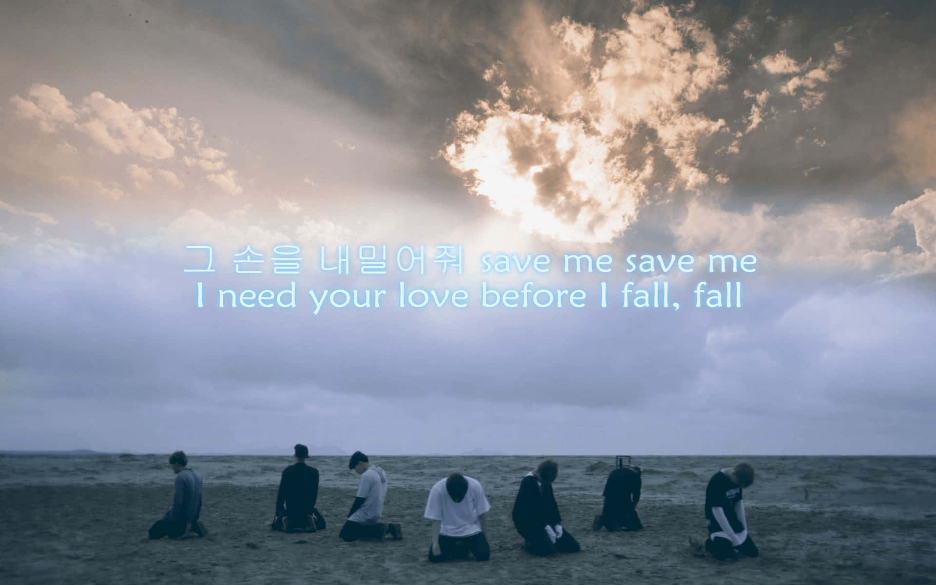 BTS MV, vast beach, dramatic cloudy sky, Full HD Desktop Wallpaper