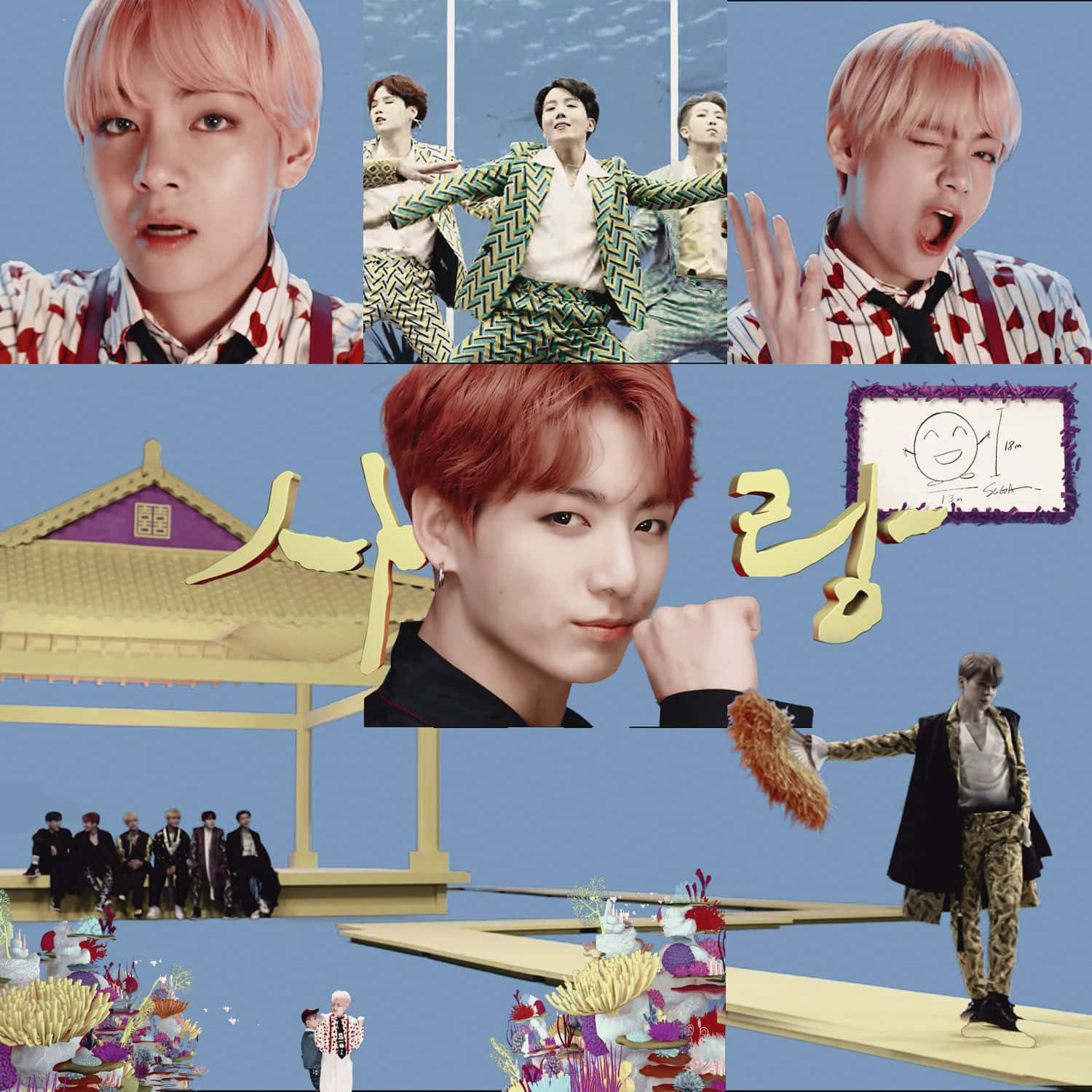 BTS MV, K-pop idols, surreal blue background, HD Desktop Wallpaper