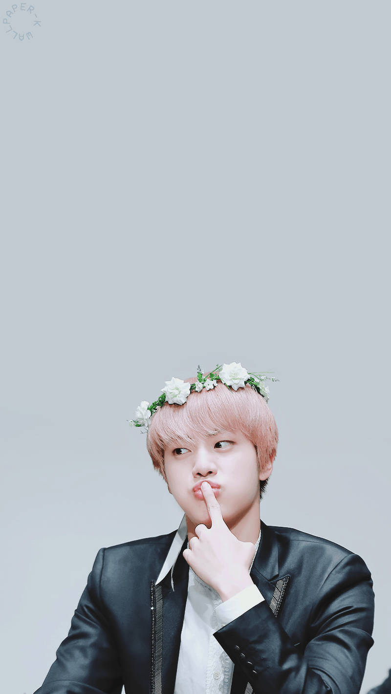 BTS, pink hair, white floral crown, HD Phone Wallpaper