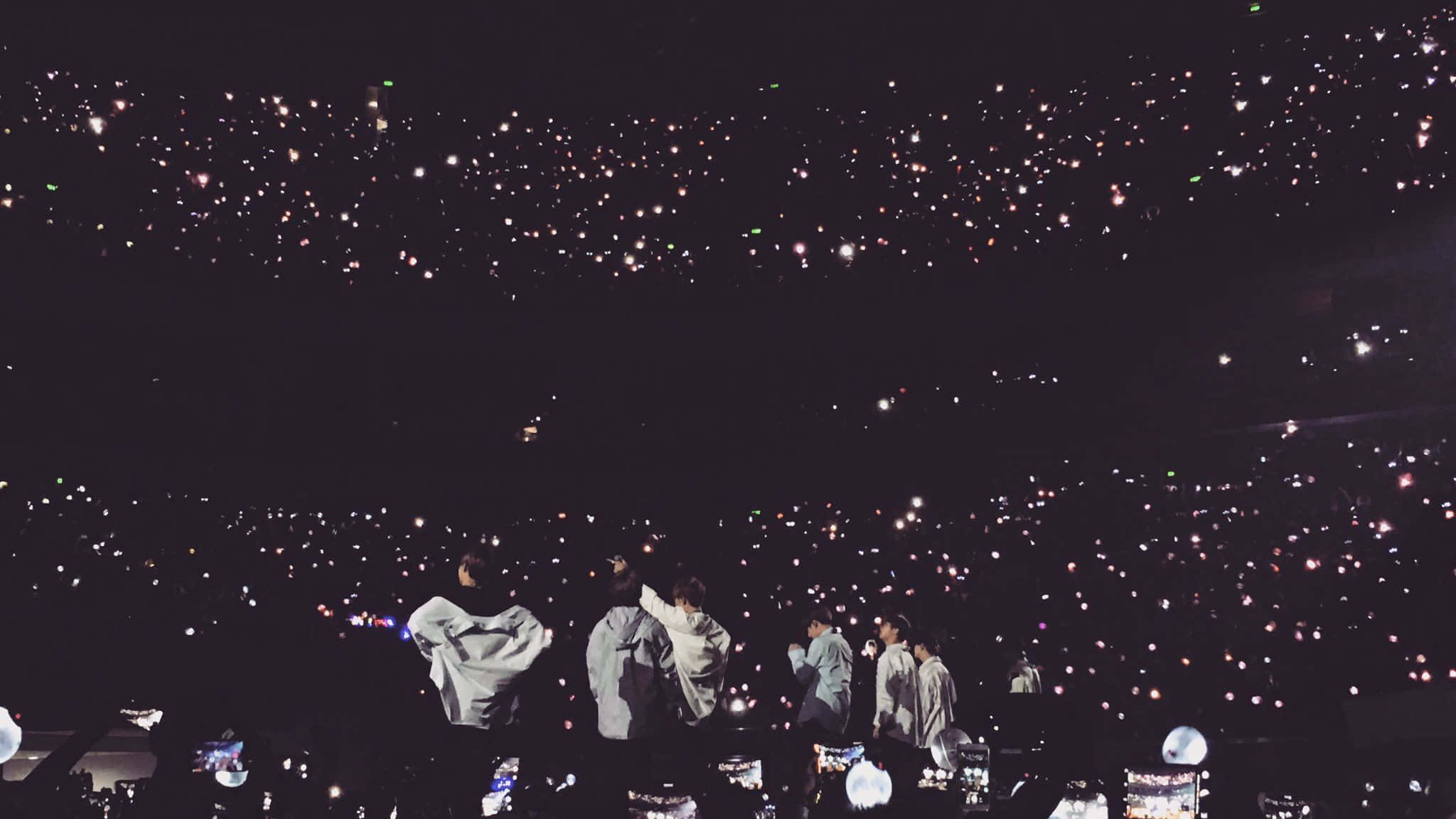 BTS, stage, glowing phone lights, Full HD Desktop Wallpaper