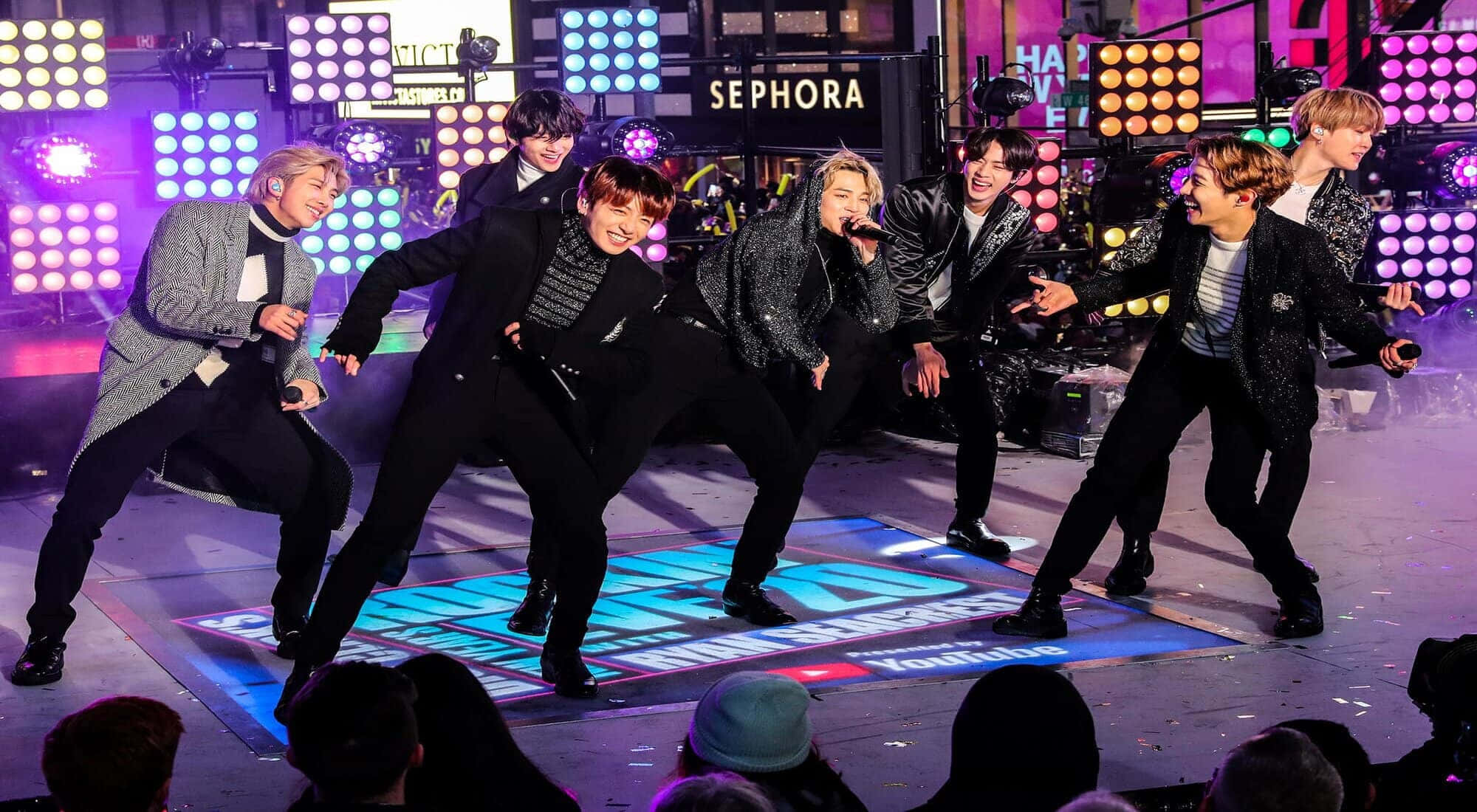 BTS, live on stage, brightly lit stage, Full HD Desktop Wallpaper