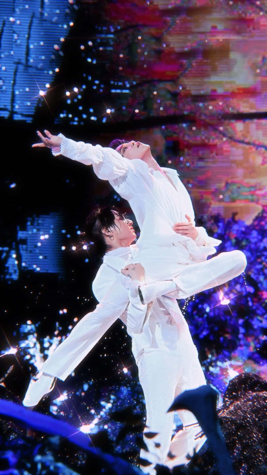 BTS Performance, white suits, sparkling stage lights, Full HD Phone Wallpaper