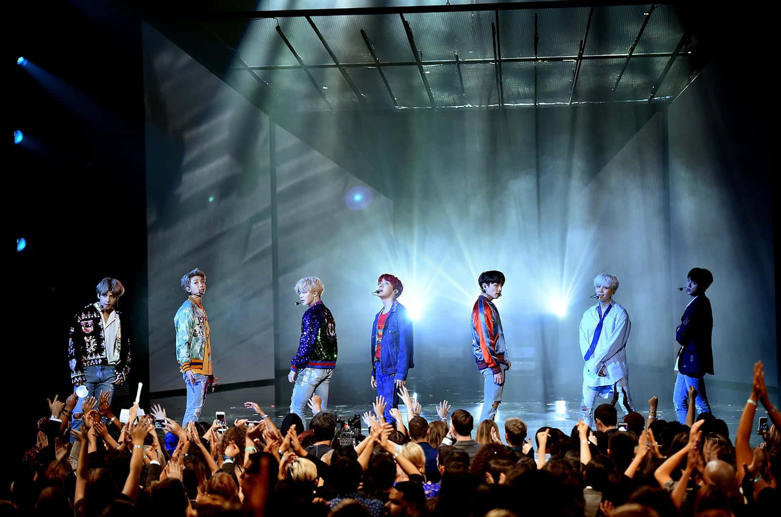 BTS, live concert, brightly lit stage, HD Desktop Wallpaper