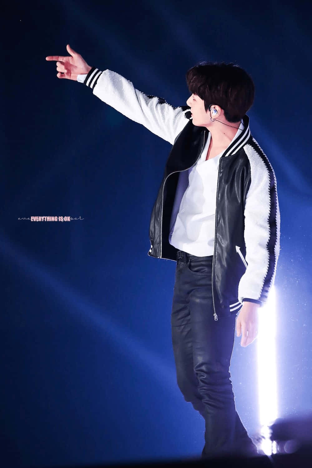 BTS, black and white jacket, blue-lit stage, HD Phone Wallpaper