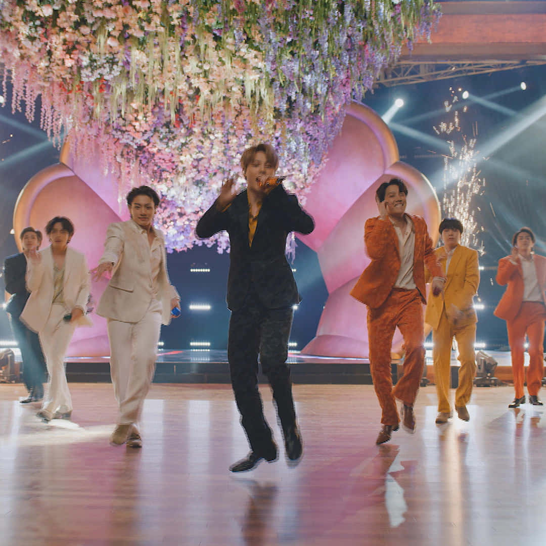 BTS Performance, floral chandelier, vibrant stage, SD Desktop Wallpaper