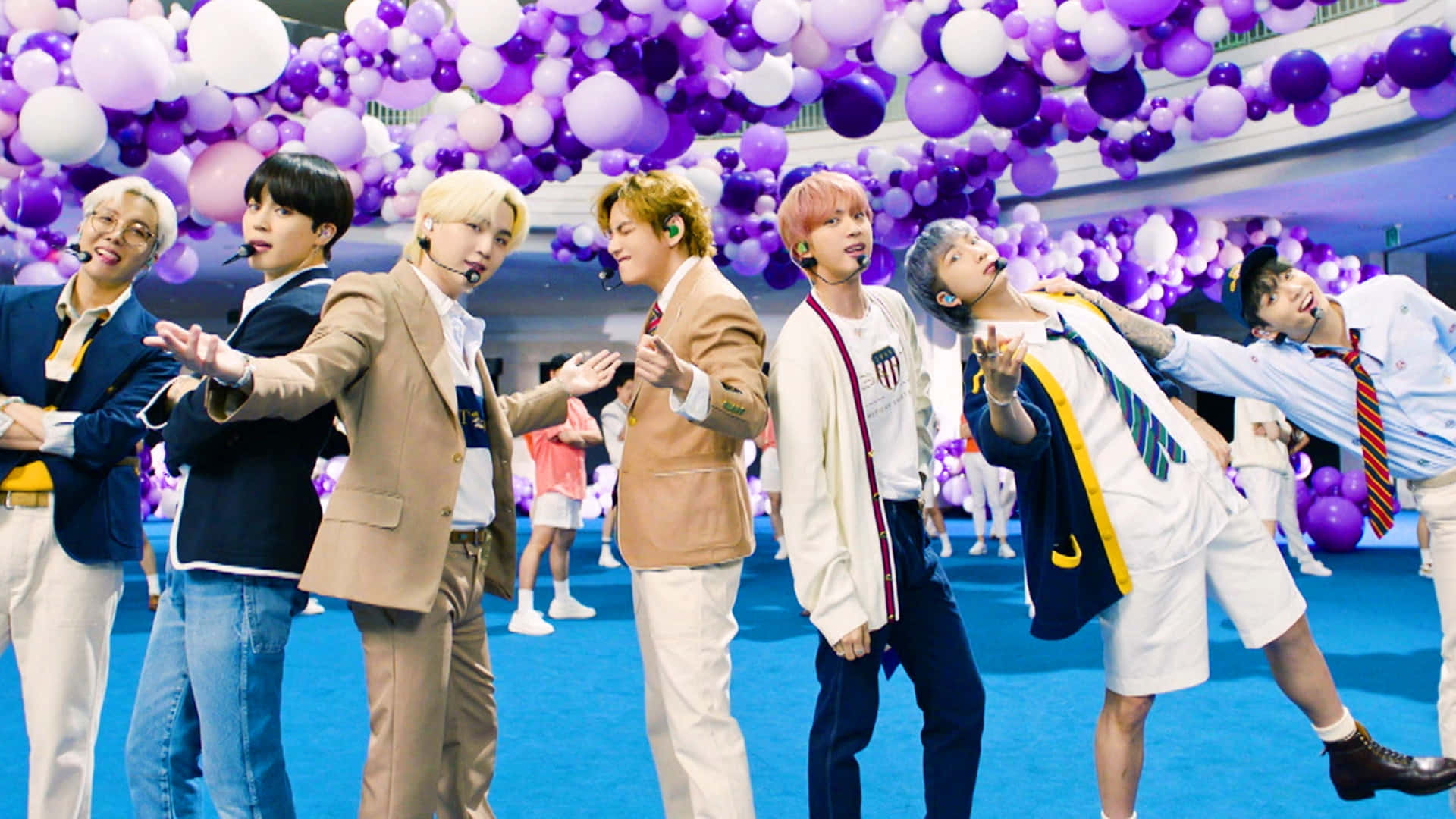 BTS, Permission To Dance, purple and white balloons, Full HD Desktop Wallpaper