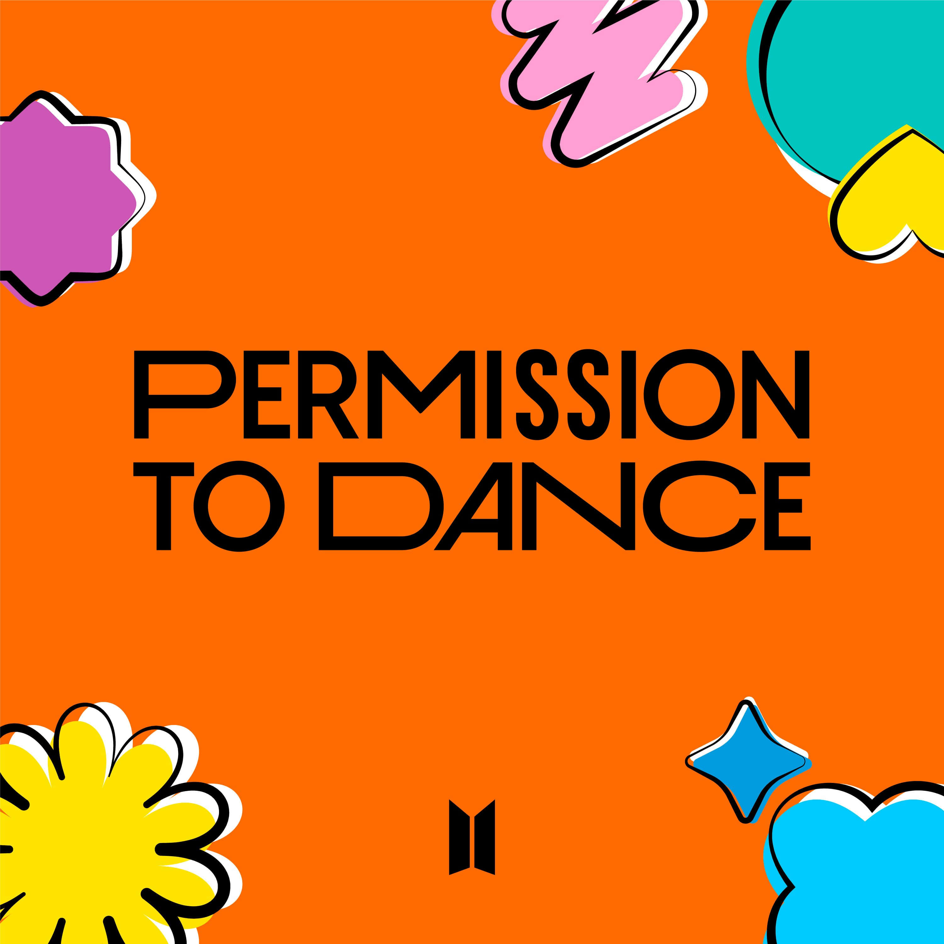 BTS Permission To Dance, black text, vibrant orange background, 2K Desktop Wallpaper