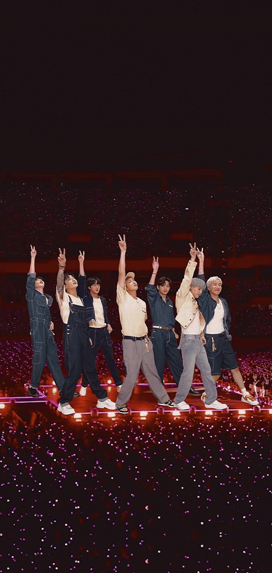BTS Permission To Dance, lit stage, peace signs, Full HD Phone Wallpaper