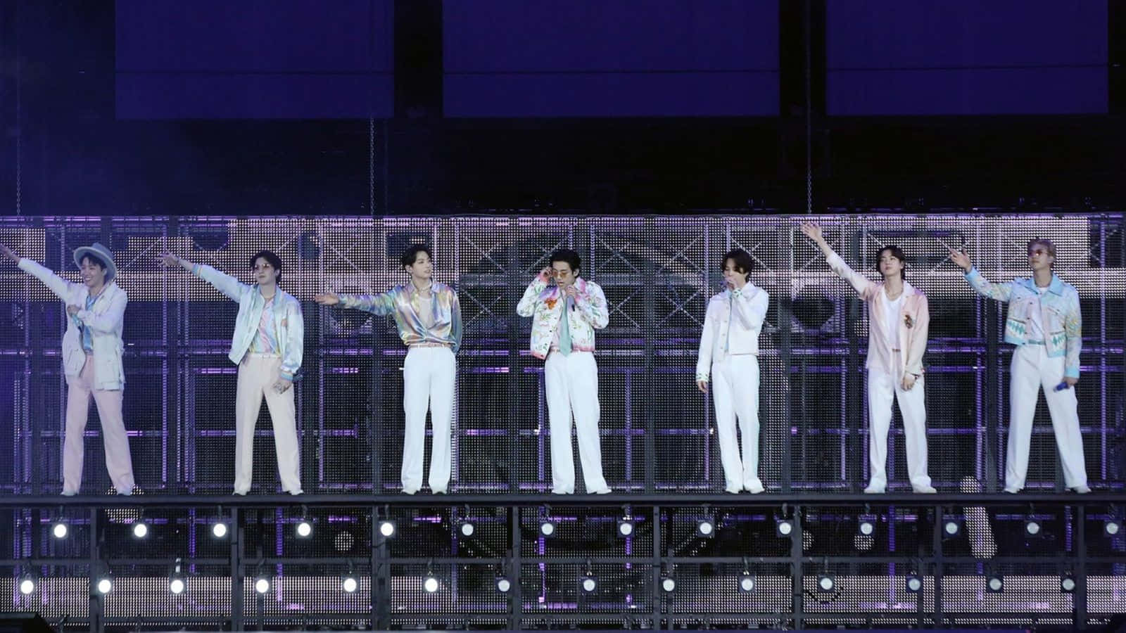 BTS Permission To Dance, pastel suits, lit stage, HD Desktop Wallpaper