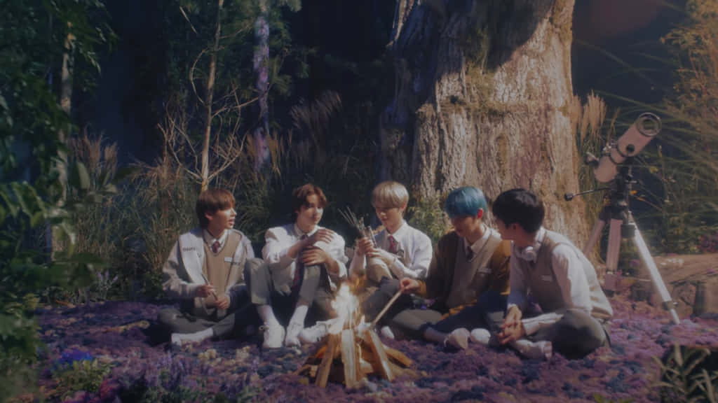 BTS, school uniforms, campfire, SD Desktop Wallpaper