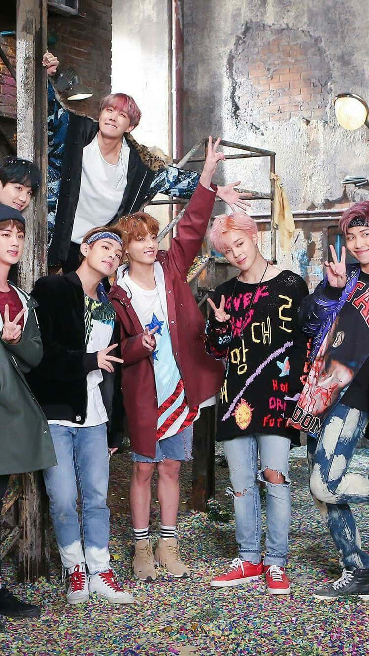 BTS, peace signs, colorful streetwear, HD Phone Wallpaper