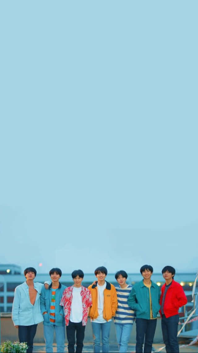 BTS, rooftop, vast pale blue sky, SD Phone Wallpaper