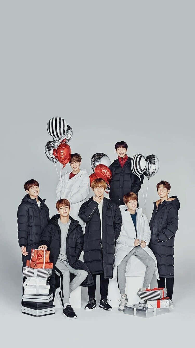 BTS, puffer jackets, red balloons, HD Phone Wallpaper