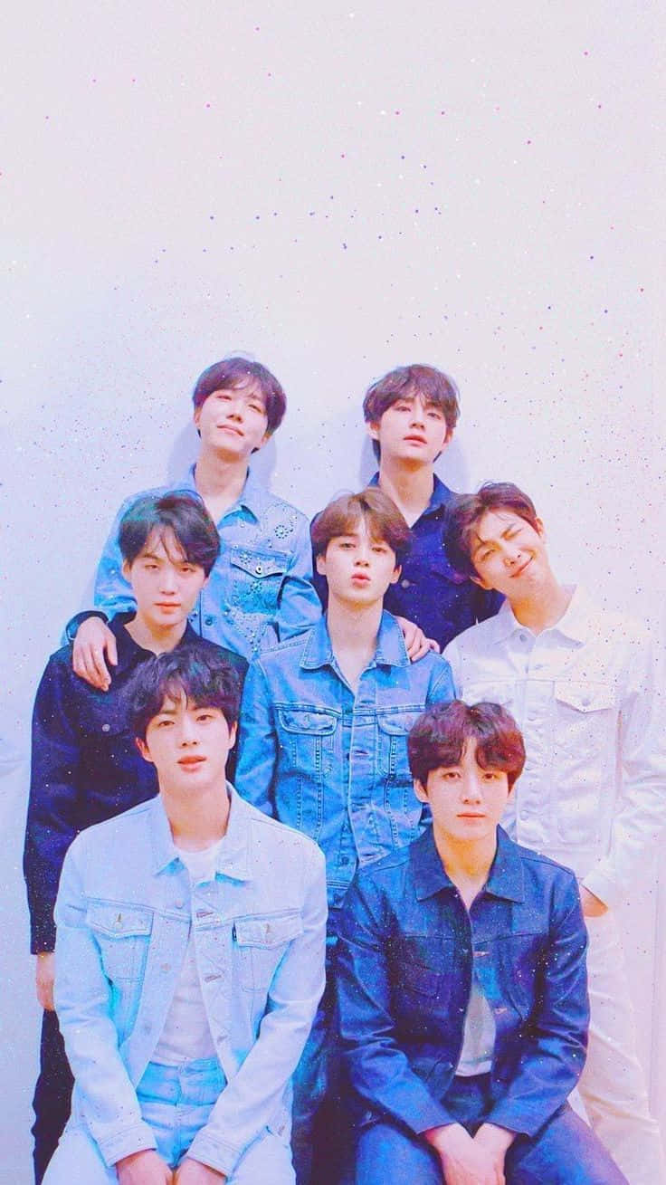 BTS, denim jackets, soft pastel background, HD Phone Wallpaper