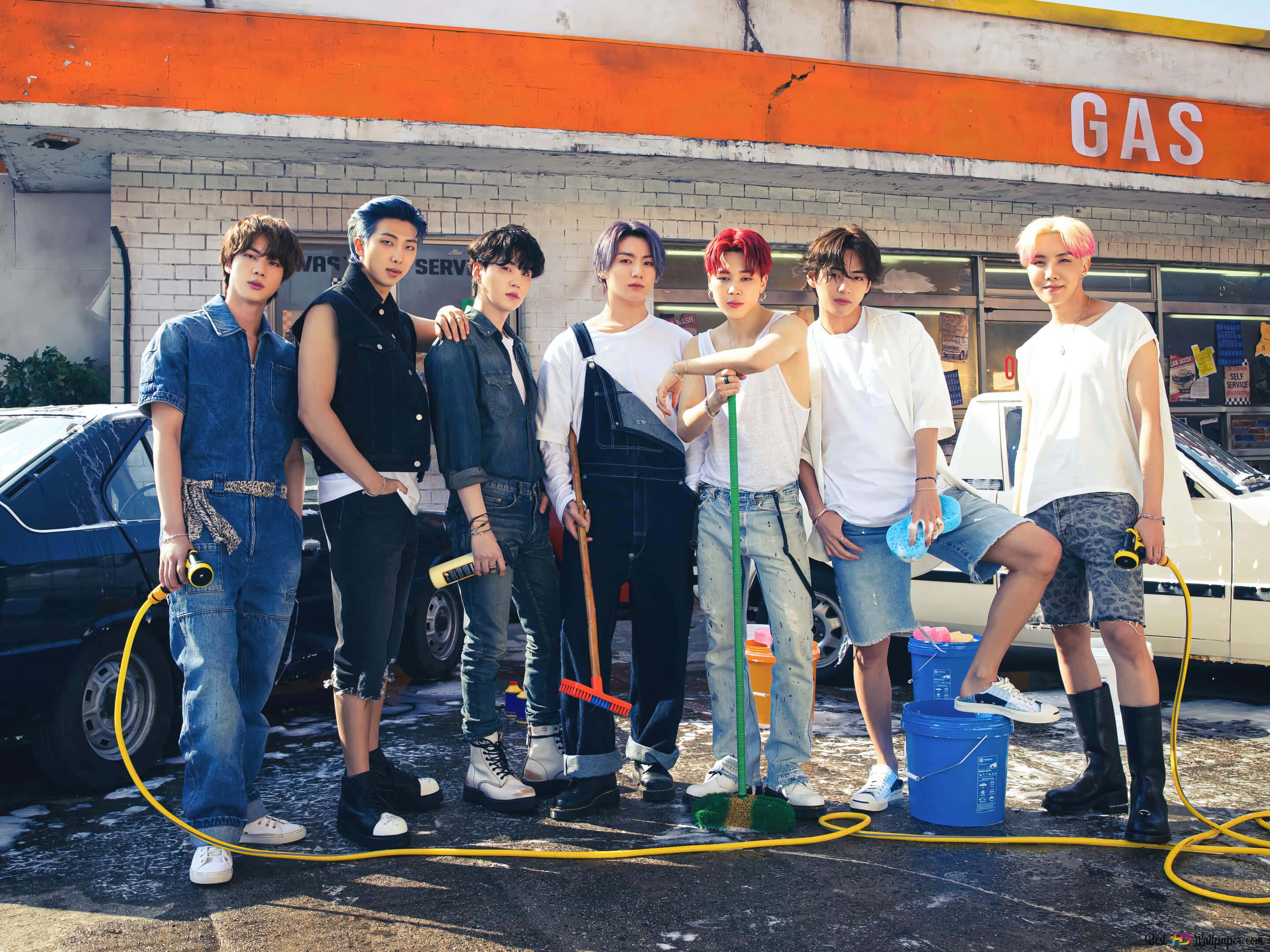 BTS, gas station, car wash, 2K Desktop Wallpaper