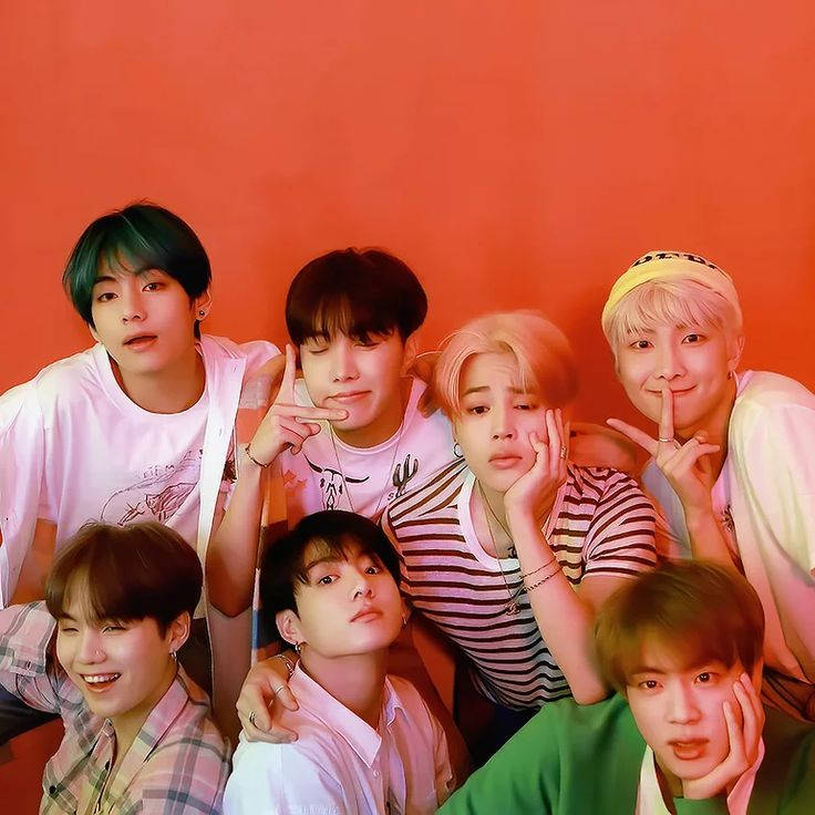 BTS, orange backdrop, coral wall, SD Desktop Wallpaper