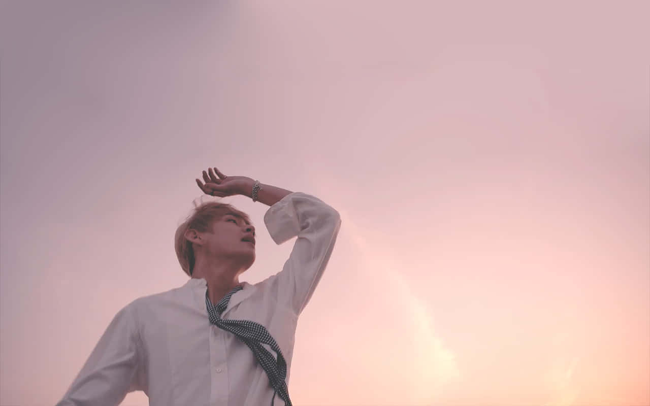 BTS Pink Aesthetic Desktop, pink and orange sunset sky, white shirt, HD Desktop Wallpaper