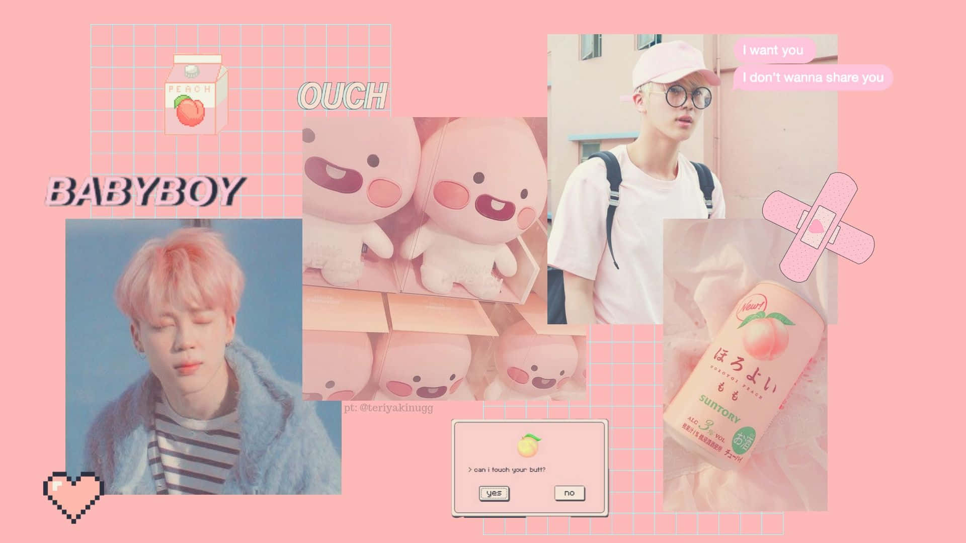 BTS, pink aesthetic desktop wallpaper, pink grid collage, Full HD Desktop Wallpaper
