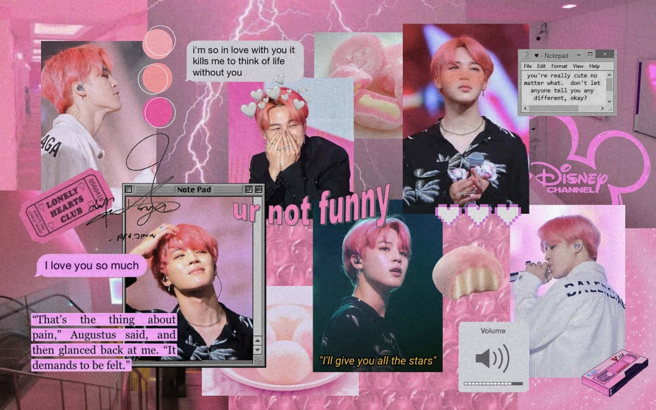 BTS, pink aesthetic, digital collage, HD Desktop Wallpaper