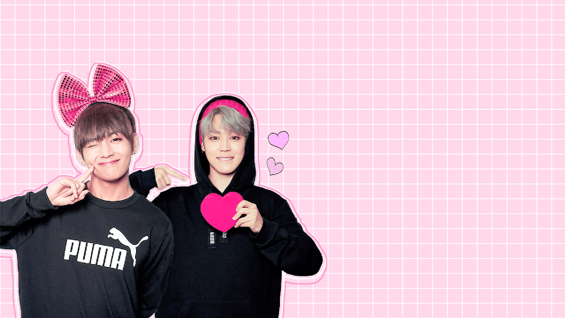 BTS, Pink Aesthetic Desktop, pink grid background, Full HD Desktop Wallpaper