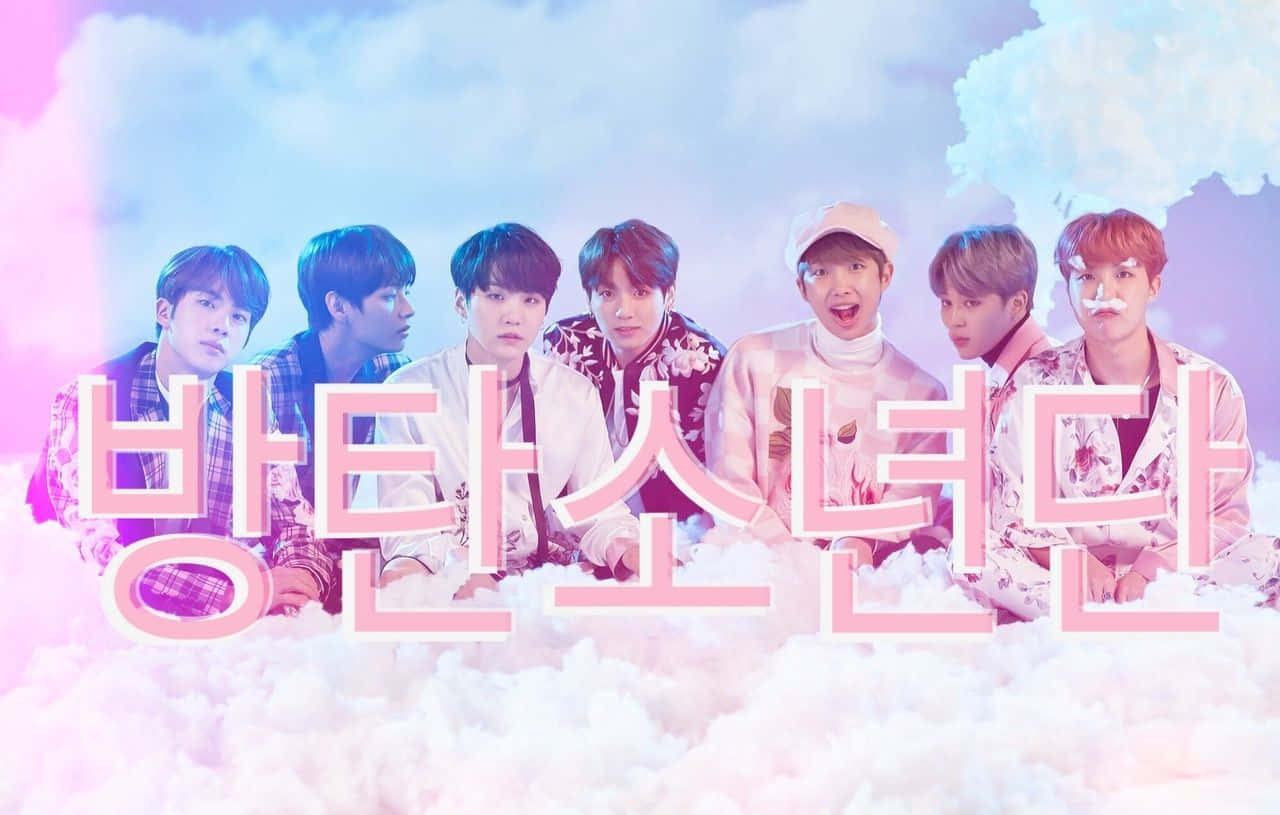 BTS, Pink Aesthetic, fluffy pink and blue clouds, HD Desktop Wallpaper