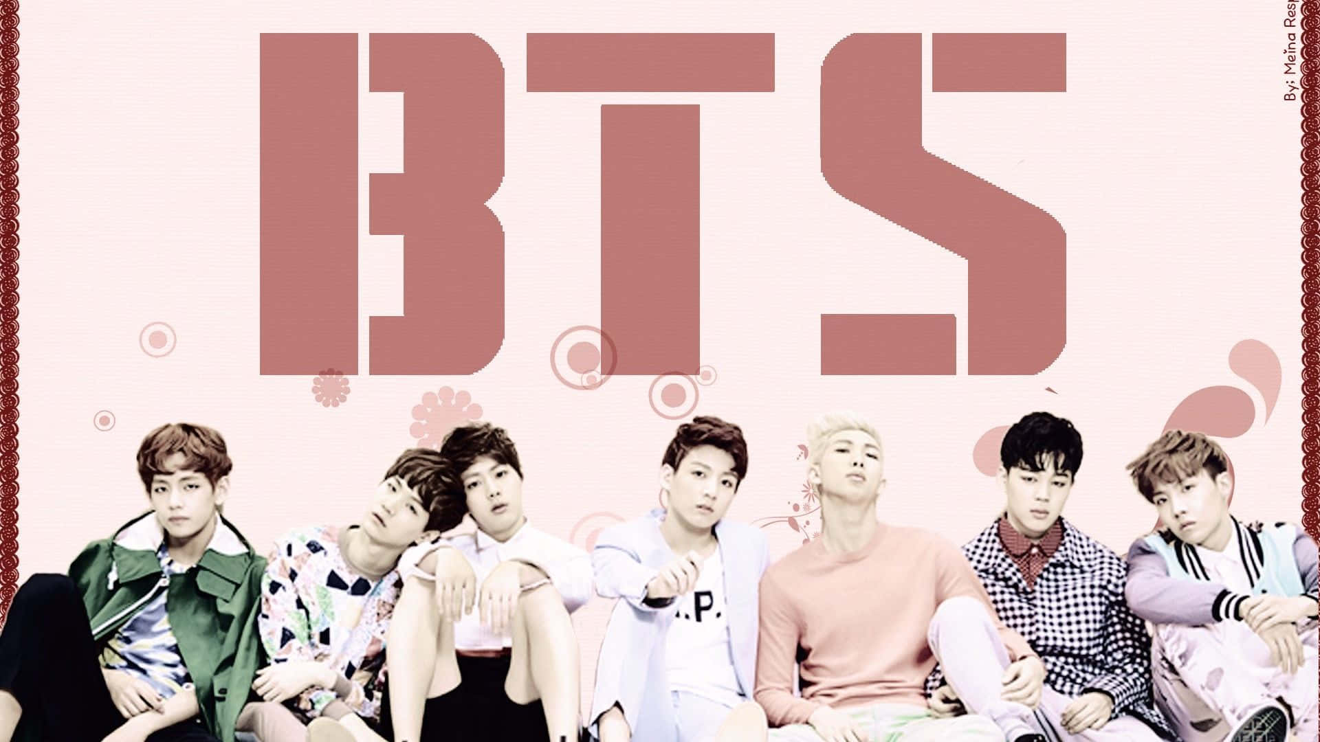 BTS, pink, floral accents, Full HD Desktop Wallpaper