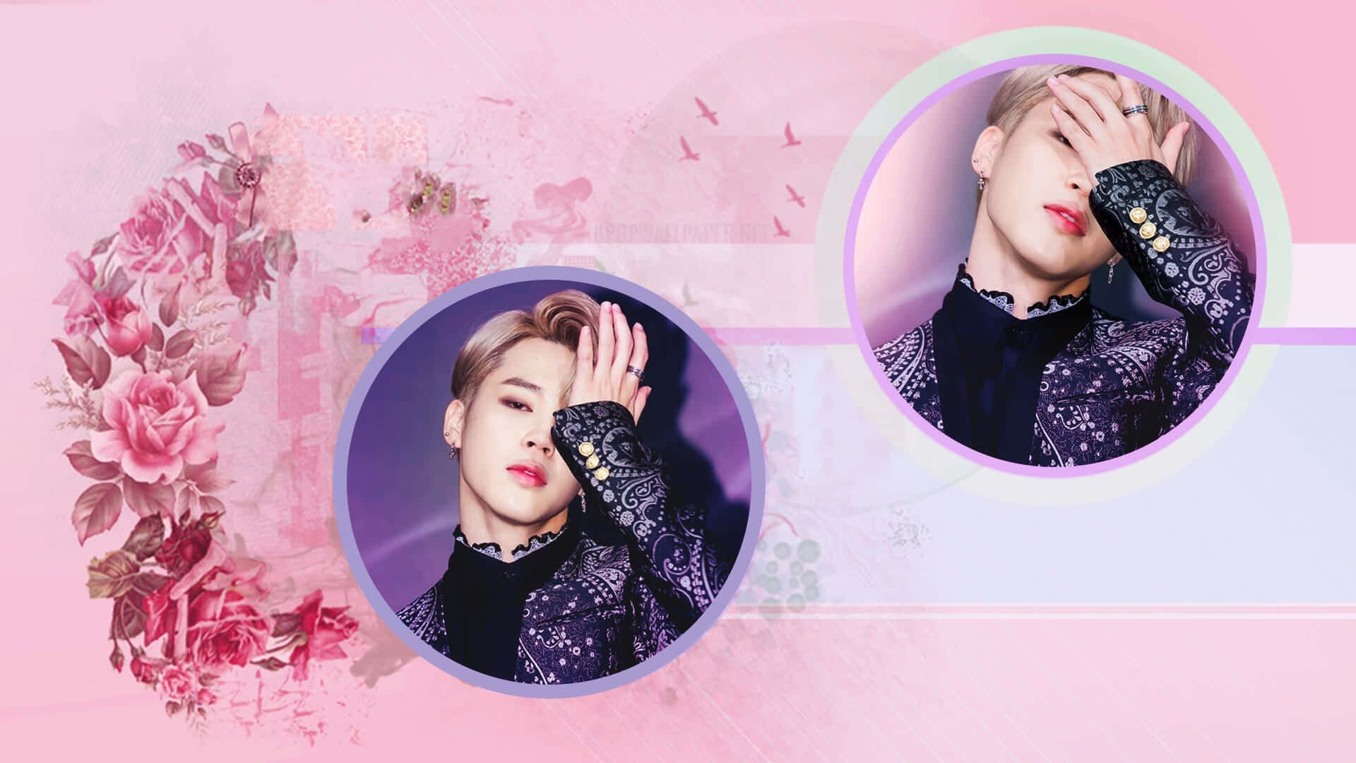 BTS, pink aesthetic, floral background, Full HD Desktop Wallpaper