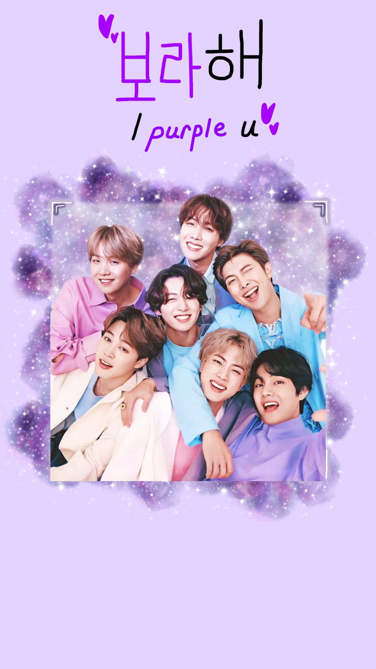 BTS, pastel outfits, sparkling purple galaxy background, Full HD Phone Wallpaper
