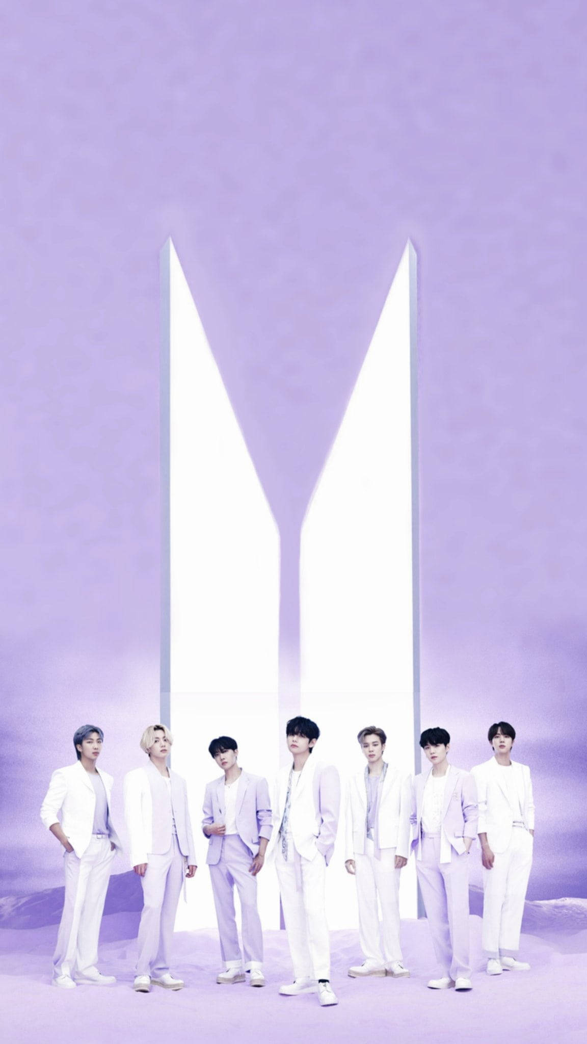 BTS, white suit, purple aesthetic, Full HD Phone Wallpaper