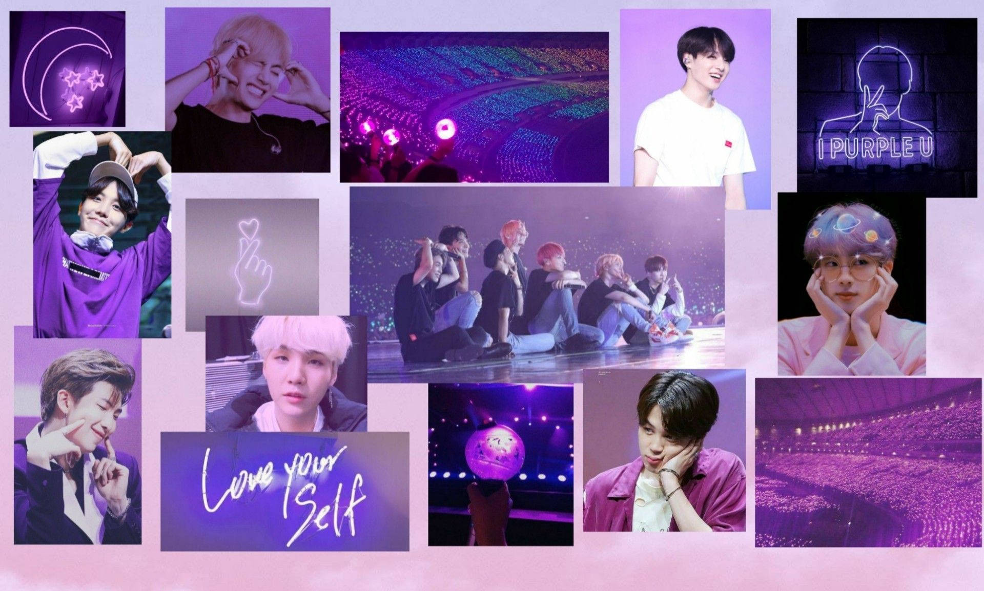 BTS, Purple Theme, neon accents, Full HD Desktop Wallpaper