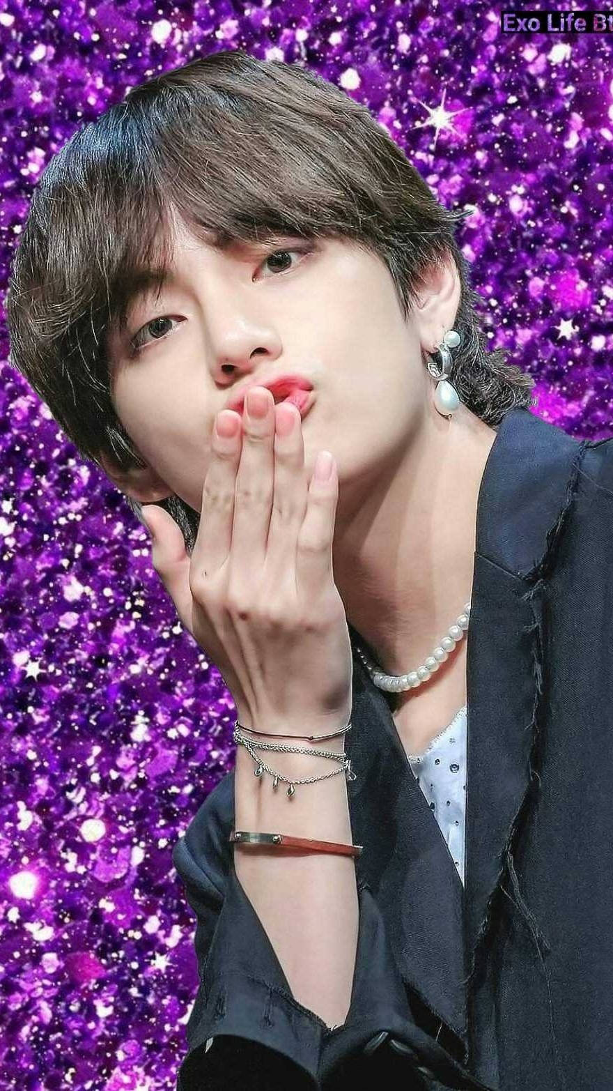 BTS V, cute purple aesthetic, dark hair, HD Phone Wallpaper