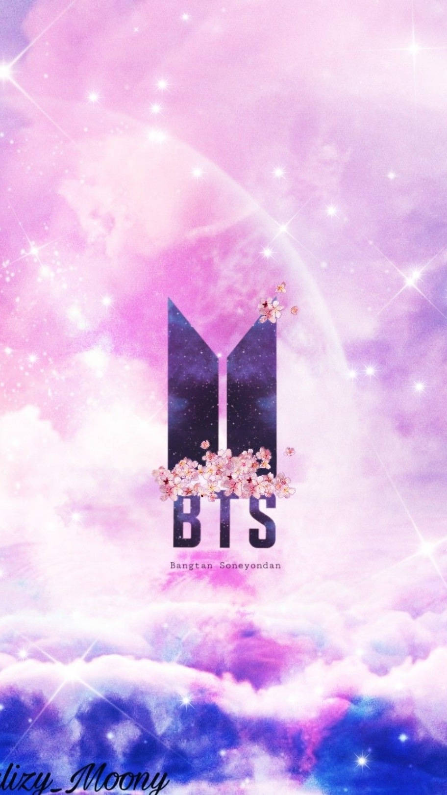 BTS, cherry blossoms, pink purple starry sky, HD Phone Wallpaper