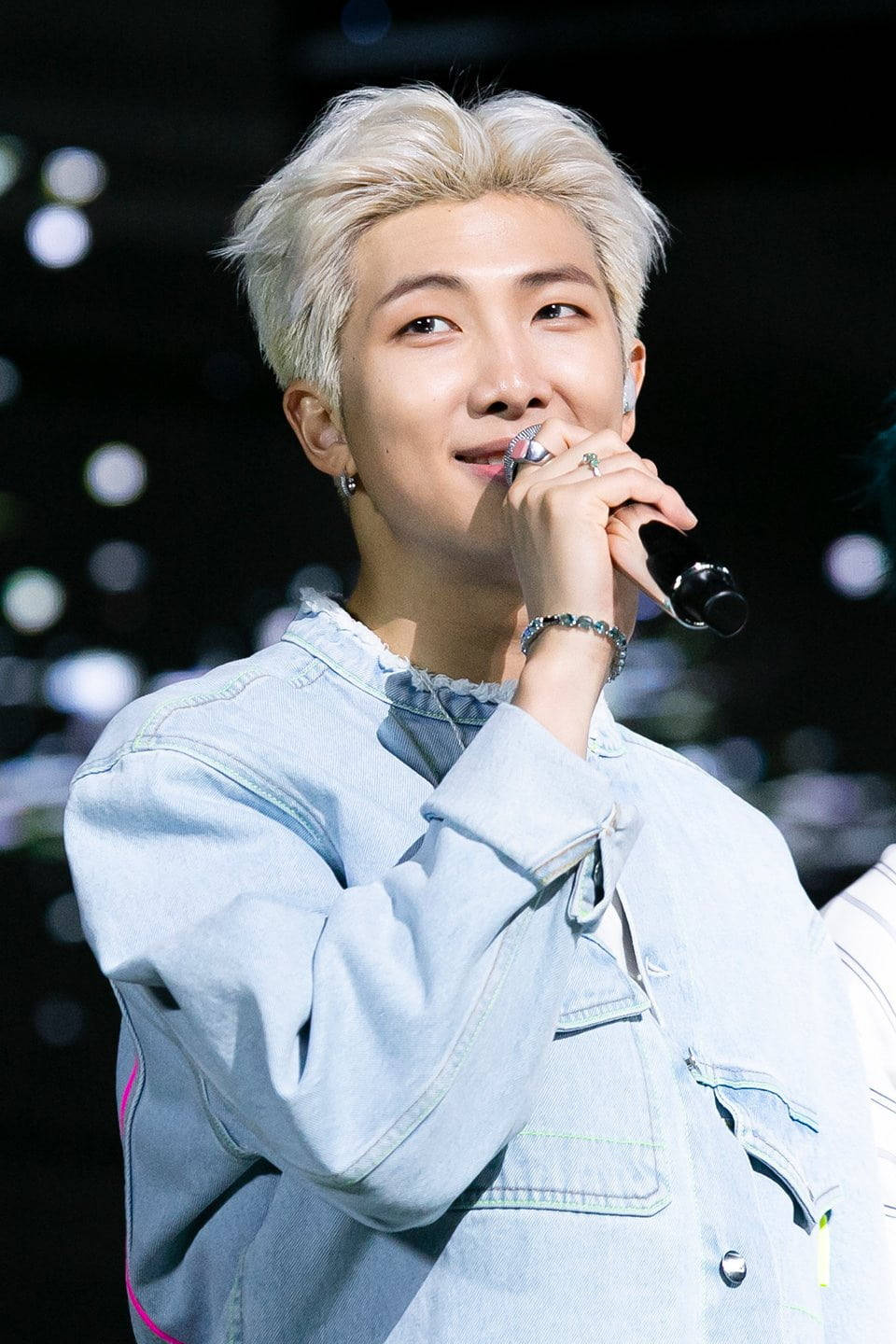BTS RM, mic, platinum blonde hair, HD Phone Wallpaper