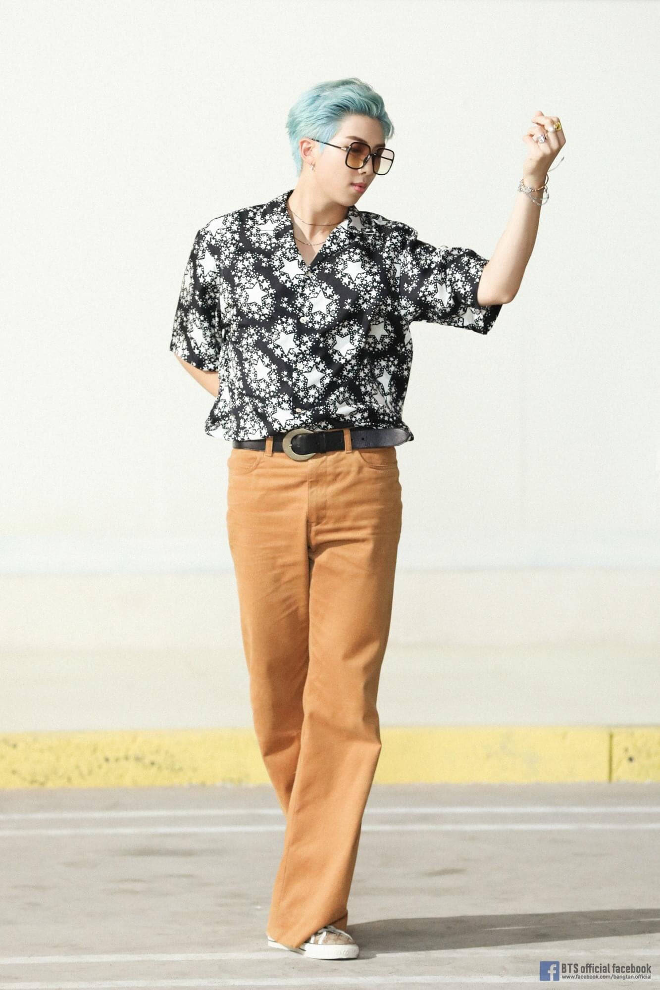 BTS RM, starry shirt, blue hair, Full HD Phone Wallpaper