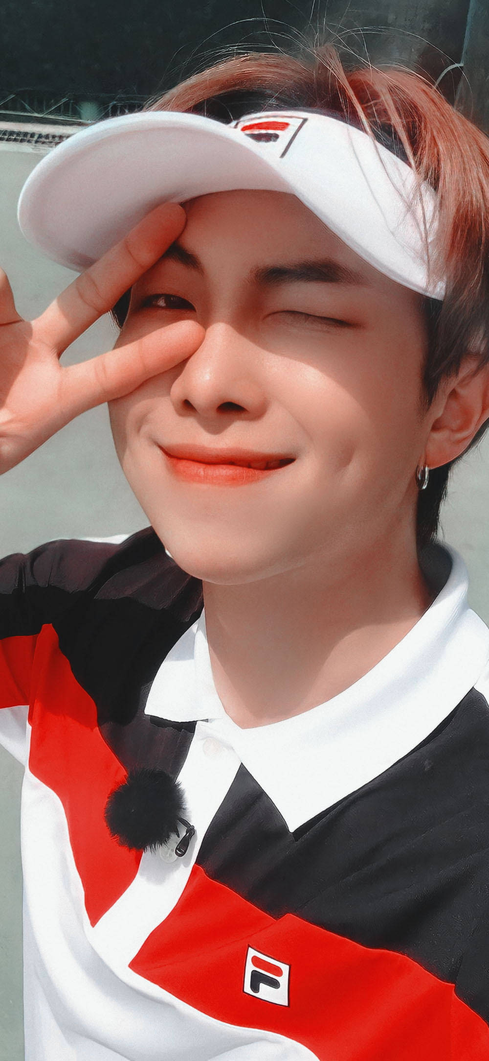 BTS RM, white visor, red black white polo shirt, Full HD Phone Wallpaper
