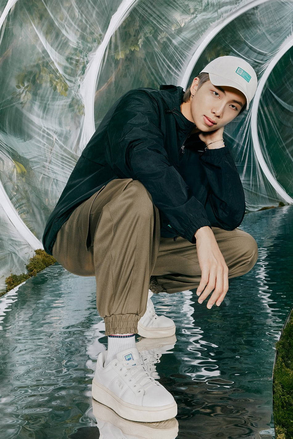 BTS RM, white cap, black jacket, HD Phone Wallpaper