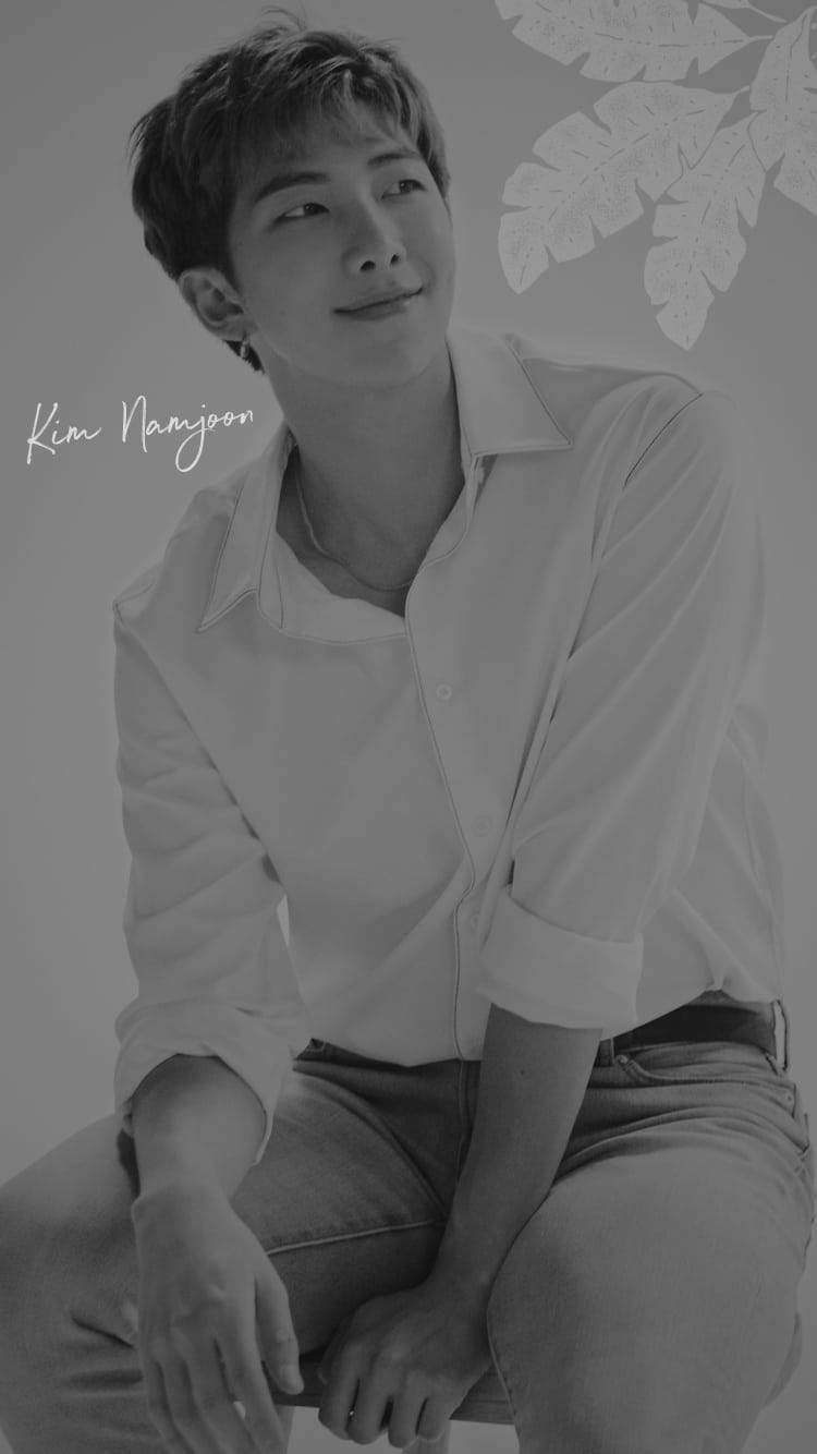 BTS RM, monochrome portrait, white shirt, HD Phone Wallpaper