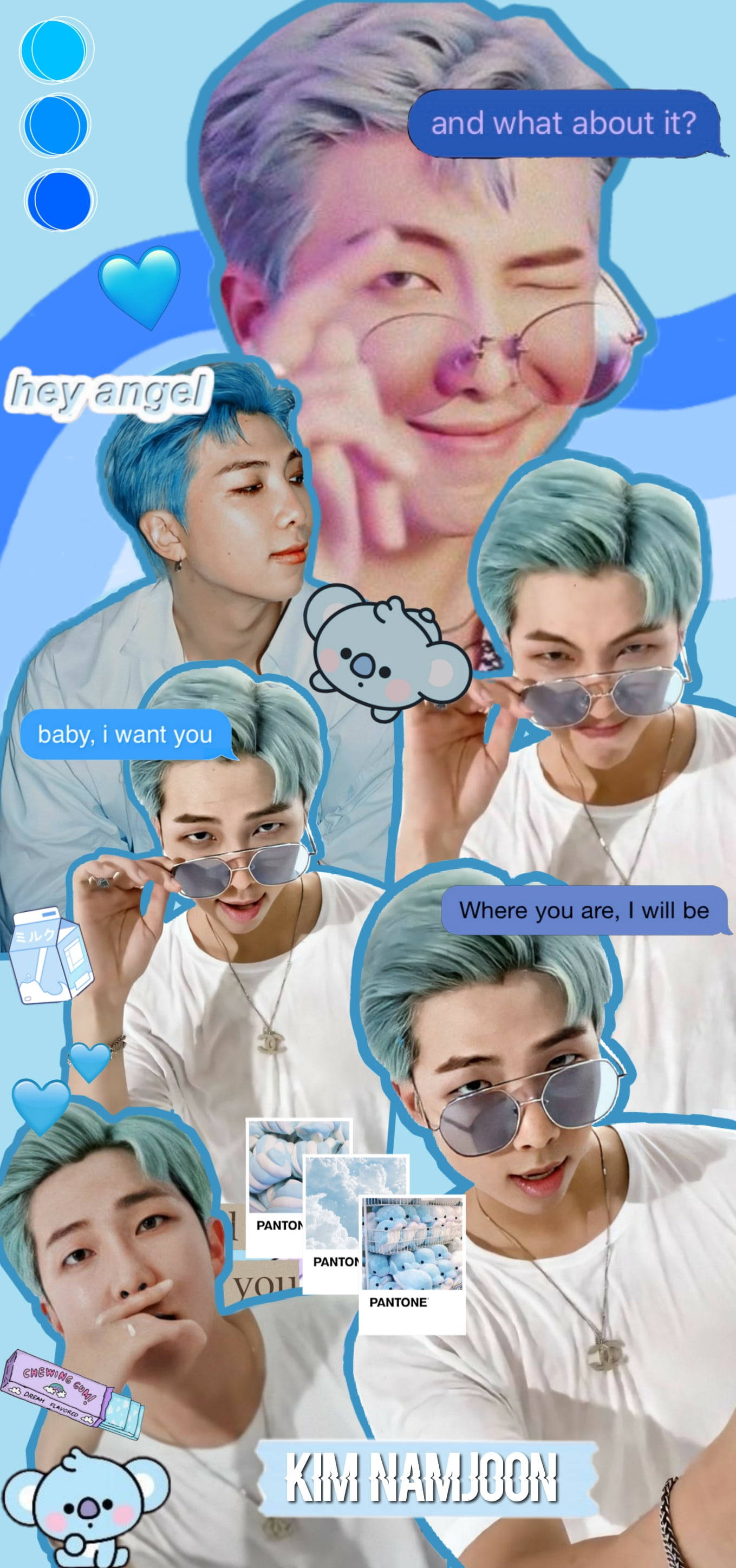 BTS RM, blue hair, sunglasses, 2K Phone Wallpaper
