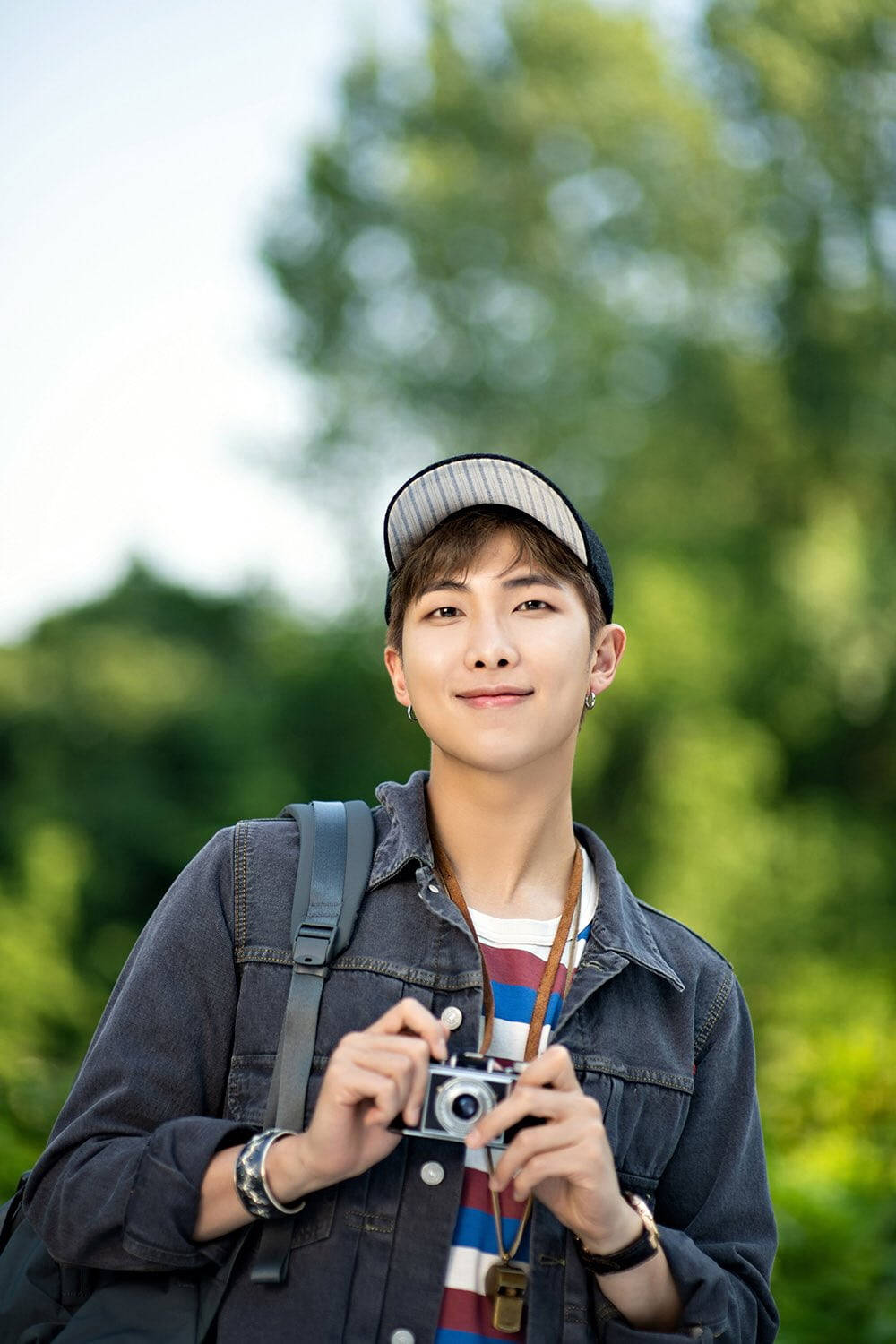 BTS RM, denim jacket, cap, HD Phone Wallpaper