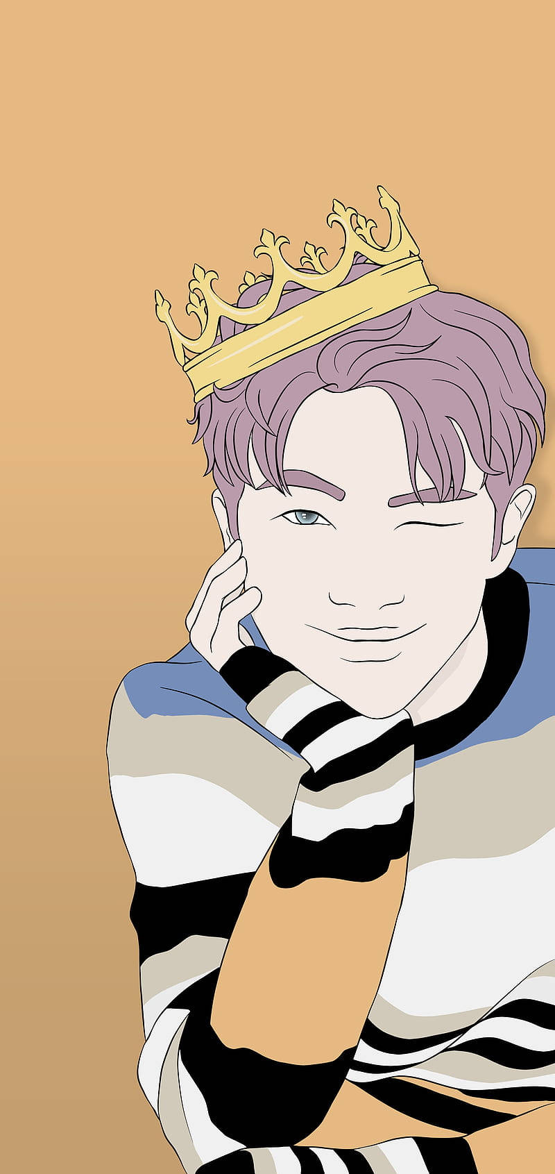 Bts Rm Cute, purple hair, gold crown, HD Phone Wallpaper