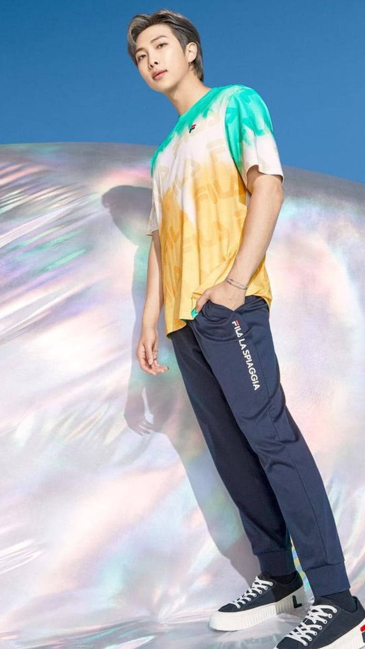 BTS RM, cute tie dye shirt, navy sweatpants, HD Phone Wallpaper
