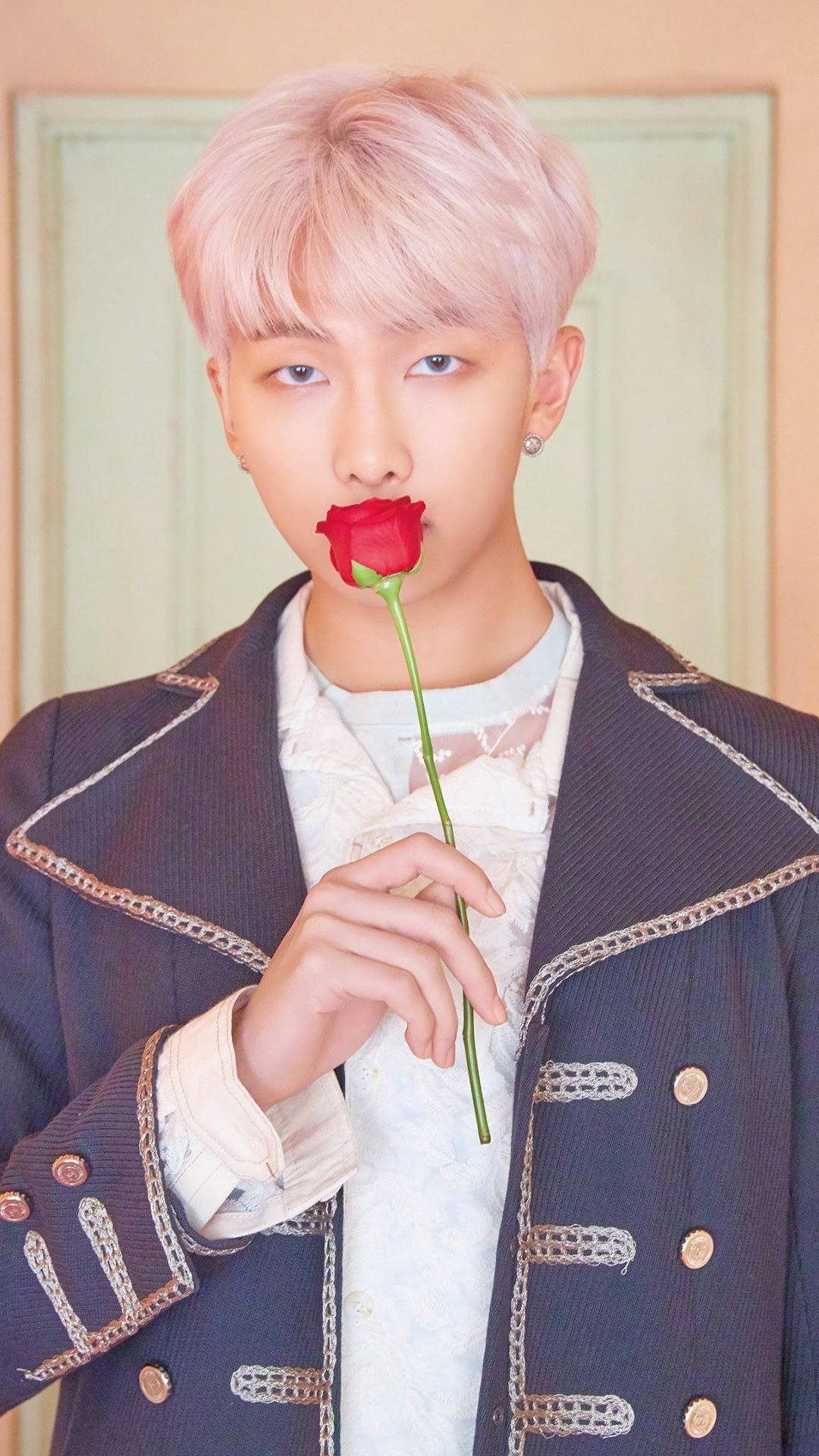BTS RM, red rose, pink hair, Full HD Phone Wallpaper