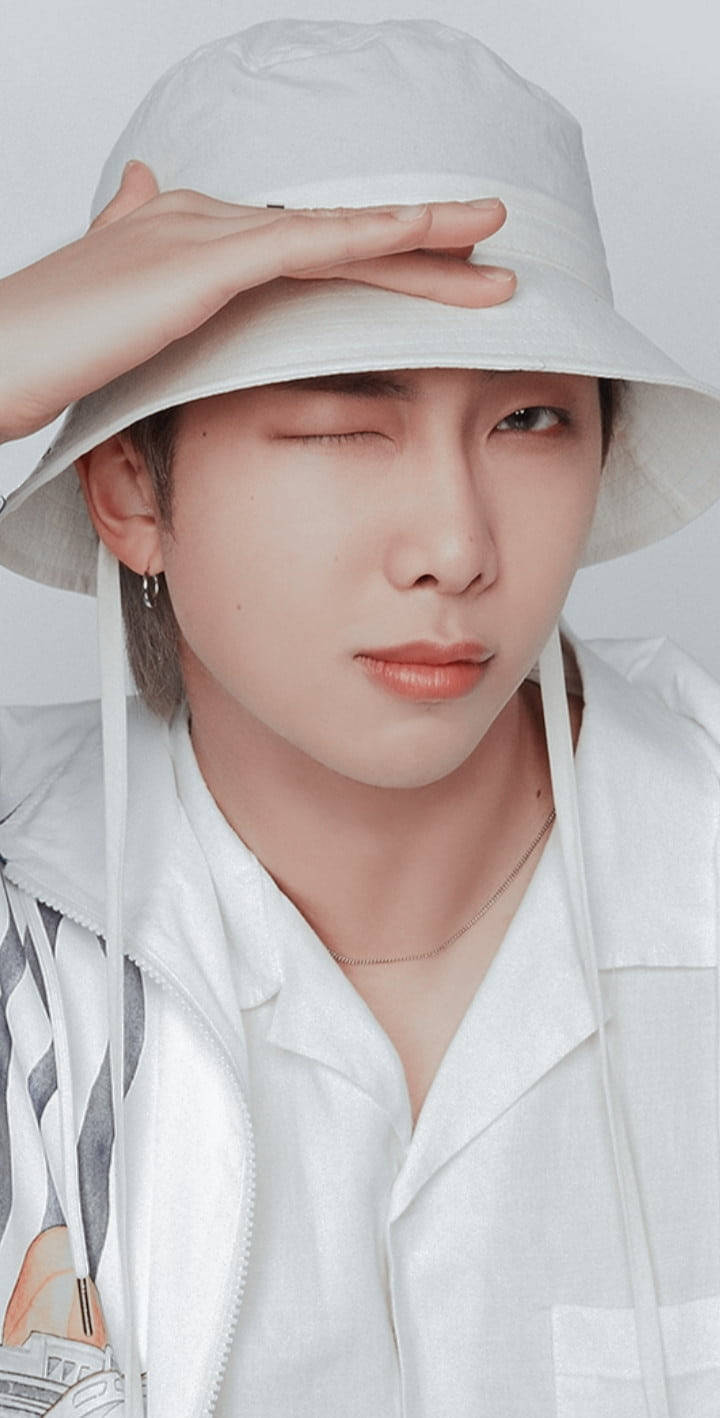 BTS RM, cute bucket hat, white bucket hat, HD Phone Wallpaper