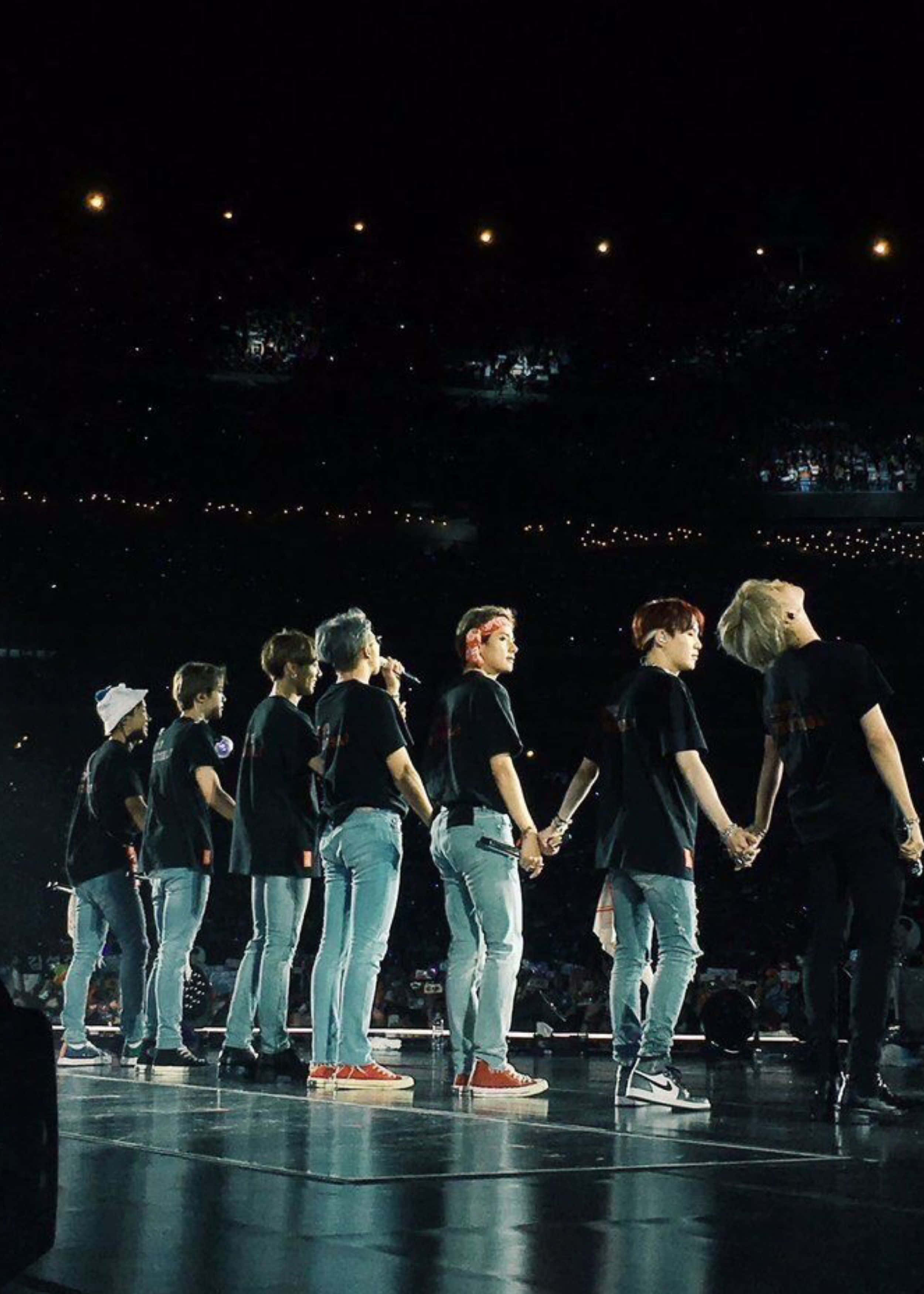 BTS, stage, nighttime concert, 2K Phone Wallpaper