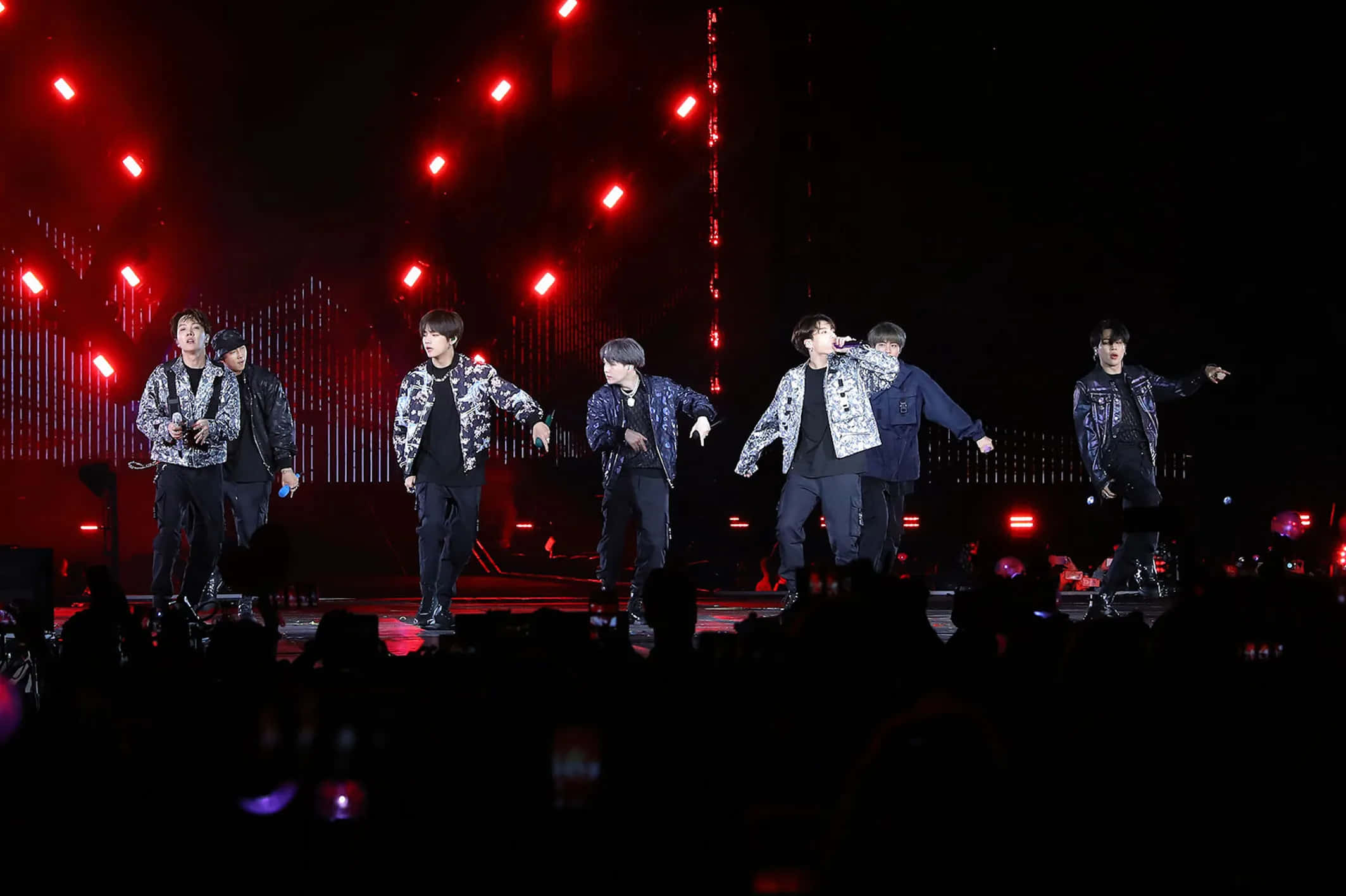 BTS, stage, red stage lights, Full HD Desktop Wallpaper