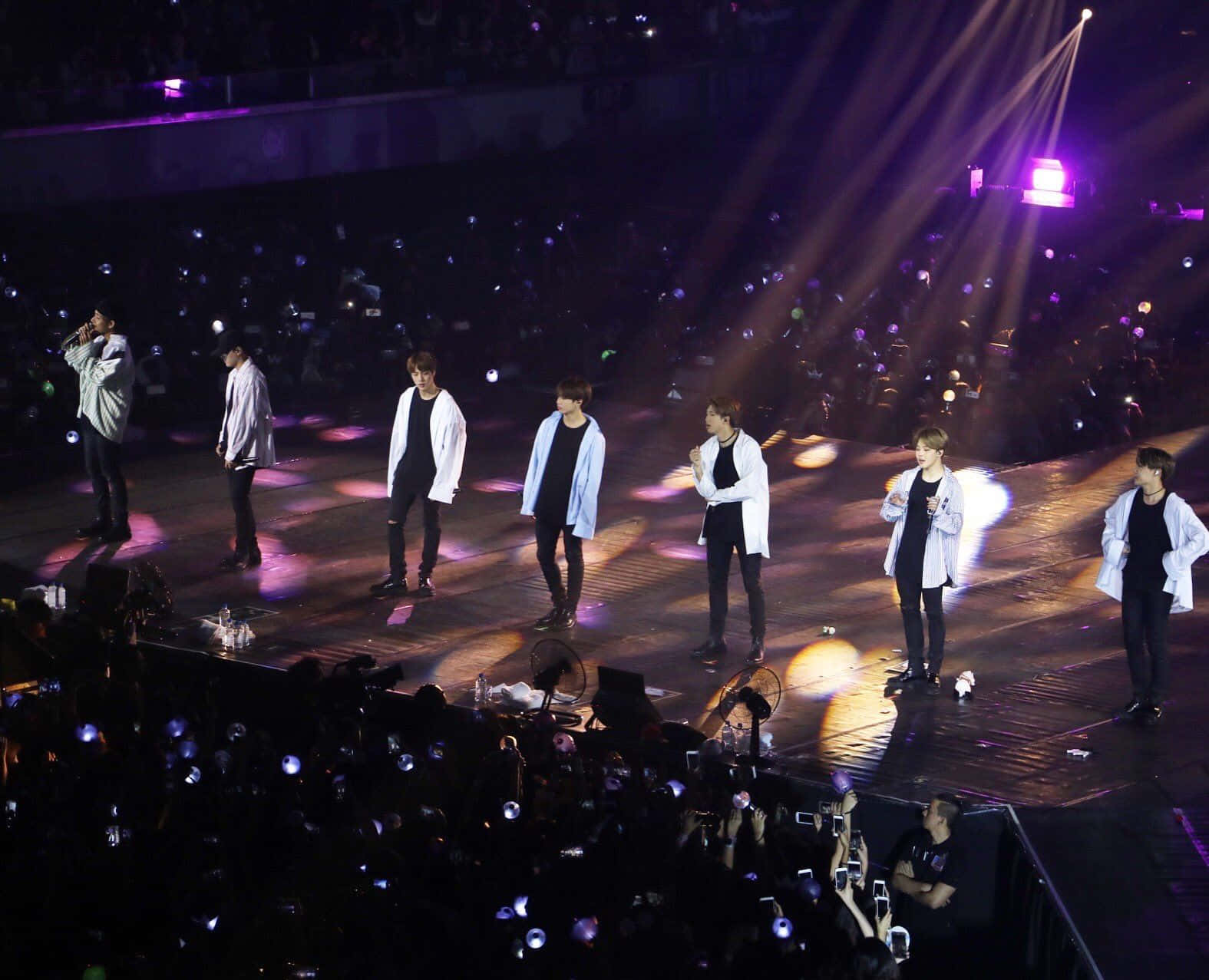 BTS, stage, white jackets, HD Desktop Wallpaper